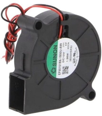 8033946574 EF50151BX-1B00U-A99, Fan Blower 12VDC Rectangular/Rounded - 51.7mm L x 51.6mm H Ball 5.4 CFM (0.151m³/min) 2 Wire Leads Hirschmann