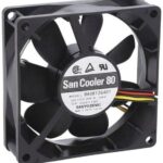 8006061531 9A0812G401, Fan Tubeaxial 12VDC Square - 80mm L x 80mm H Ball 53.0 CFM (1.48m³/min) 3 Wire Leads Hirschmann