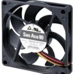 8033877655 9GA0812H7002, Fan Tubeaxial 12VDC Square - 80mm L x 80mm H Ball 31.4 CFM (0.879m³/min) 2 Wire Leads Hirschmann