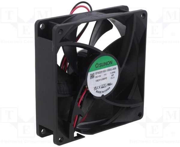 doc045128243 8034064217 EF92251B3-1000U-A99, Fan Tubeaxial 12VDC Square - 92mm L x 92mm H Ball 39.5 CFM (1.11m³/min) 2 Wire Leads Hirschmann — изображение 1