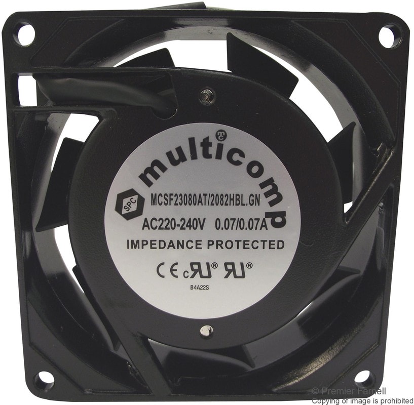 doc045155359 8201275349 SF23080AT/2082HBL.GN, AC Axial Fan, 220V to 240V, Square, 80 mm, 25 mm, Ball Bearing, 22 CFM Hirschmann — изображение 1