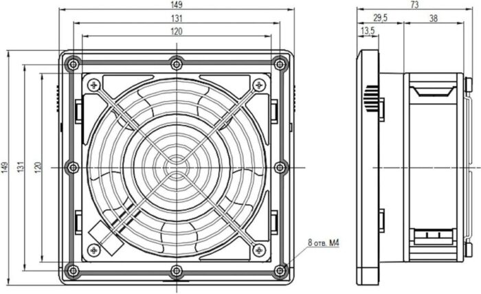 8008972511 00000078913, KIPVENT-200.01.230 Решетка вентиляционная впускная с фильтром и вентилятором Hirschmann — изображение 4