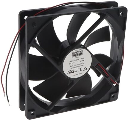 8005992158 MS1225H24B-FHR-2EM, Fan Tubeaxial 24VDC Square - 120mm L x 120mm H Ball 86.0 CFM (2.41m³/min) 2 Wire Leads Hirschmann