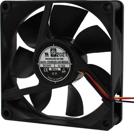 8005995634 OD8020-24HB02A, Fan Tubeaxial 24VDC Square - 80mm L x 80mm H Ball 3 Wire Leads Hirschmann