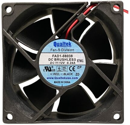 8006129501 FAD1-08038CBHW12, Fan Tubeaxial 12VDC Square - 80.5mm L x 80.5mm H Ball 53.3 CFM (1.49m³/min) 2 Wire Leads Hirschmann