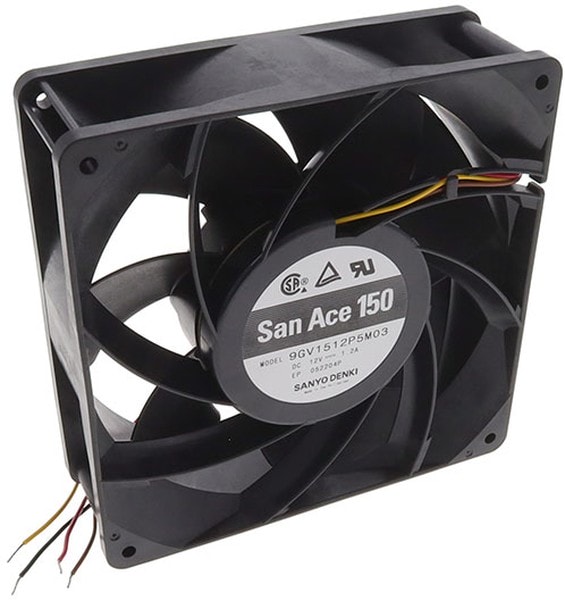 doc049666324 8006137720 9GV1512P5M03, Fan Tubeaxial 12VDC Square - 150mm L x 150mm H Ball 224.0 CFM (6.27m³/min) 4 Wire Leads Hirschmann — изображение 1