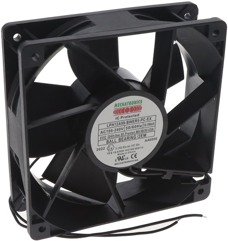 doc049715241 8006670271 LPH12A99-BWER5-PC-EX, Fan Tubeaxial 100 ~ 240VAC Square - 120mm L x 120mm H Ball 138.0 CFM (3.86m³/min) 2 Wire Leads Hirschmann — изображение 1