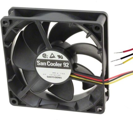 8006994997 9A0912M401, Fan Tubeaxial 12VDC Square - 92mm L x 92mm H Ball 36.7 CFM (1.03m³/min) 3 Wire Leads Hirschmann
