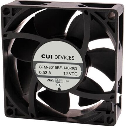 8034044946 CFM-8038BF-1130-631-20, Fan Tubeaxial 12VDC Square - 80mm L x 80mm H Ball 98.6 CFM (2.76m³/min) 3 Wire Leads Hirschmann