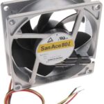 8033838233 9LG0812F4001, Fan Tubeaxial 12VDC Square - 80mm L x 80mm H Ball 32.5 CFM (0.910m³/min) 3 Wire Leads Hirschmann