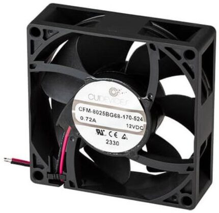 8033847571 CFM-8025BG68-160-487, Fan Tubeaxial 12VDC Square - 80mm L x 80mm H Ball 63.6 CFM (1.78m³/min) 2 Wire Leads Hirschmann