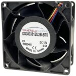 8033852945 DS0803812U2B-BT0, Fan Tubeaxial 12VDC Square - 80mm L x 80mm H Ball 123.6 CFM (3.46m³/min) 4 Wire Leads Hirschmann