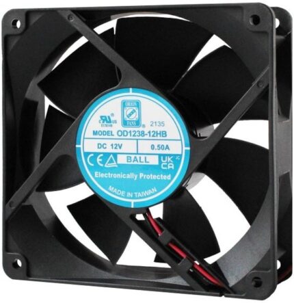 8033996574 OD1238-24HTBIP55, Fan Tubeaxial 24VDC Square - 120mm L x 120mm H Ball 124.1 CFM (3.47m³/min) 2 Terminals Hirschmann