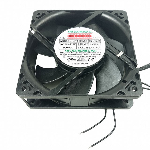 doc050446770 8033934365 LPT12A99-BWHR-2EM-EX, Fan Tubeaxial 115 ~ 230VAC Square - 120mm L x 120mm H Ball 106.0 CFM (2.97m³/min) 2 Wire Leads Hirschmann — изображение 1