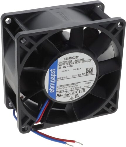 8046487832 8315100322,DC Axial Fan, 48 V, Square, 80 mm, 38.15 mm, Ball Bearing, 80 CFM Hirschmann