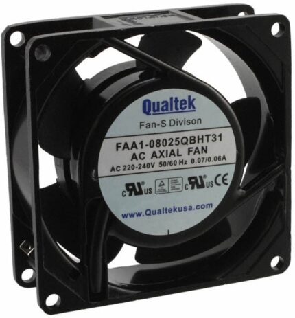 8005915095 FAA1-08025QBHT31, Fan Tubeaxial 230VAC Square - 80mm L x 80mm H Ball 21.0 CFM (0.588m³/min) 2 Terminals Hirschmann