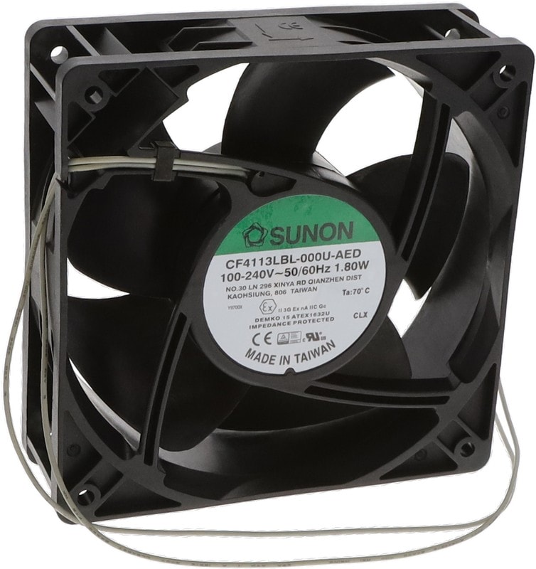 doc051849222 8006537402 CF4113LBL-000U-AED, Fan Tubeaxial 100/240VAC Square - 120mm L x 120mm H Ball 64.3 CFM (1.80m³/min) 2 Wire Leads Hirschmann — изображение 1