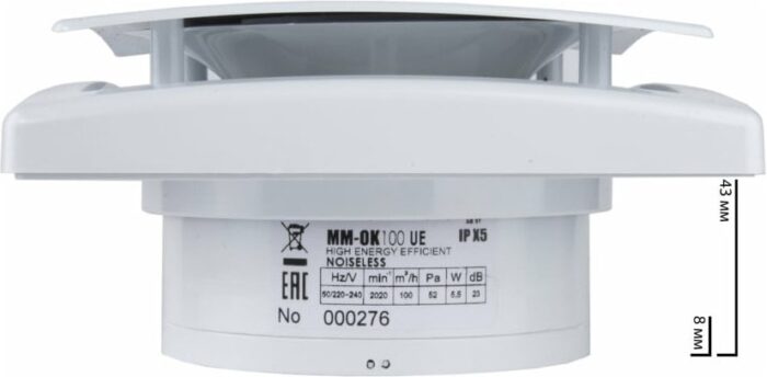 8011912476 Сверхтонкий вытяжной бесшумный вентилятор Mmotors MM-OK 100 ue квадрат 5.5 вт 4116 Hirschmann — изображение 4