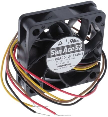 8006922724 9GA0512P7A001, Fan Tubeaxial 12VDC Square - 52mm L x 52mm H Ball 14.1 CFM (0.395m³/min) 4 Wire Leads Hirschmann