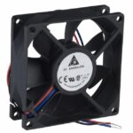 8006280095 AFB0812HH-F00, DC Fans DC Tubeaxial Fan, 80x25.4mm, 12VDC, Ball Bearing, 3x Lead Wires, Tachometer Hirschmann