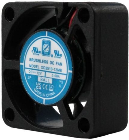 8034018729 OD2510-24HB, Fan Tubeaxial 24VDC Square - 25mm L x 25mm H Ball 2.7 CFM (0.076m³/min) 2 Wire Leads Hirschmann
