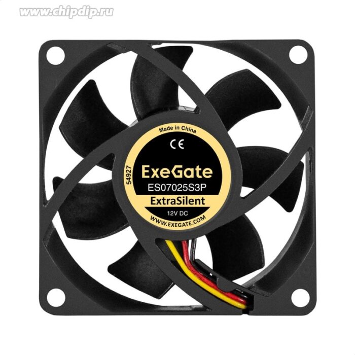 8038855354 EX297181RUS, Вентилятор 12В DC ExeGate ExtraSilent ES07025S3P (70x70x25 мм, Sleeve bearing (подшипник скольжения), 3pin, 2300RPM, 25dBA) Hirschmann — изображение 2