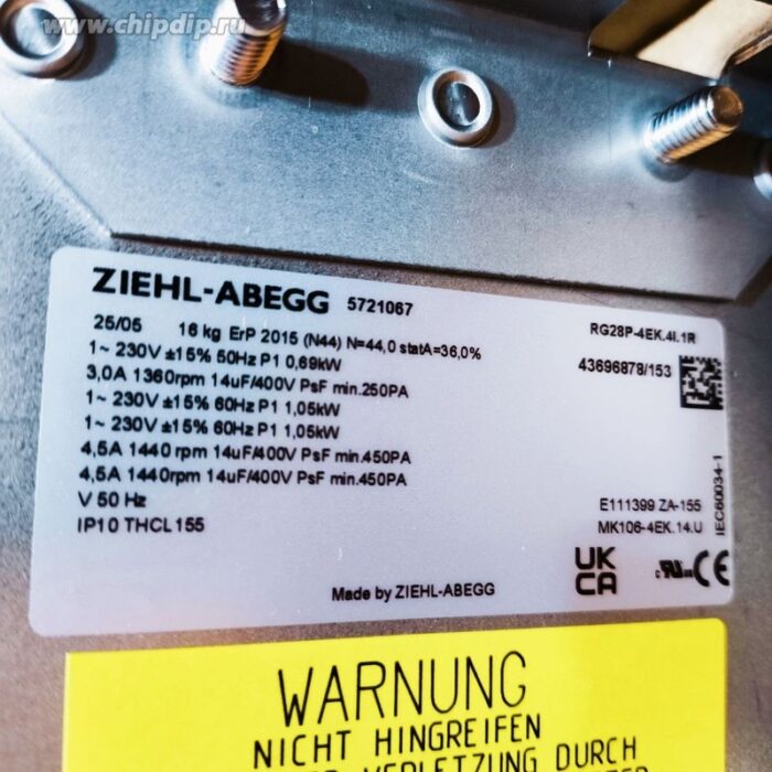 8017105992 Вентилятор ZIEHL-ABEGG RG28P-4EK.4I.1R 230V 0.69/1.05kW 3.0/4.5A Hirschmann — изображение 2