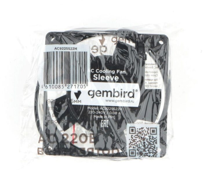 8048463430 Вентилятор Gembird AC9225S22H, 92x92x25, AC 220В, подшипник скольжения, 2pin, провод 30см Hirschmann — изображение 3