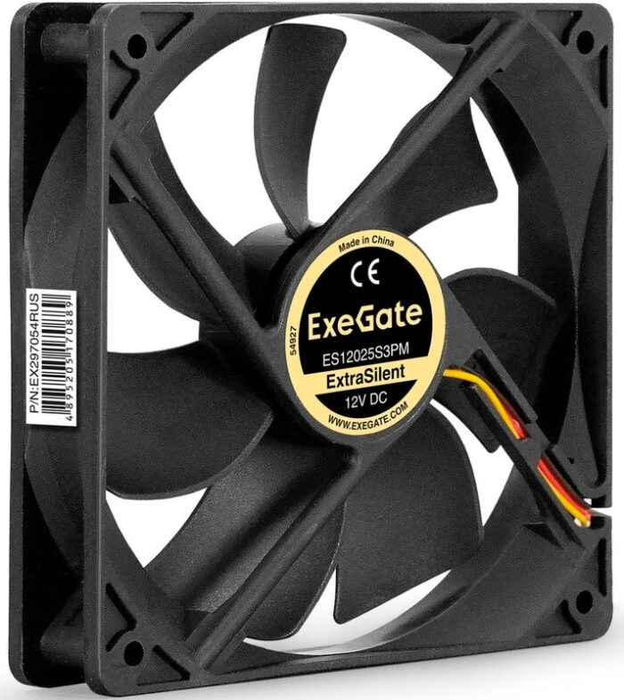 8038575183 EX297054RUS, Вентилятор 12В DC ExeGate ExtraSilent ES12025S3PM (120x120x25 мм, Sleeve bearing (подшипник скольжения), 3pin+Molex, 1350RPM, 2 Hirschmann — изображение 8