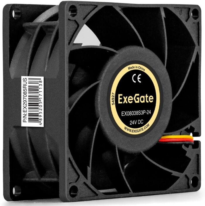 8038575208 EX297085RUS, Вентилятор 24В DC ExeGate EX08038S3P-24 (80x80x38 мм, Sleeve bearing (подшипник скольжения), 3pin, 4500RPM, 43dBA) Hirschmann — изображение 8